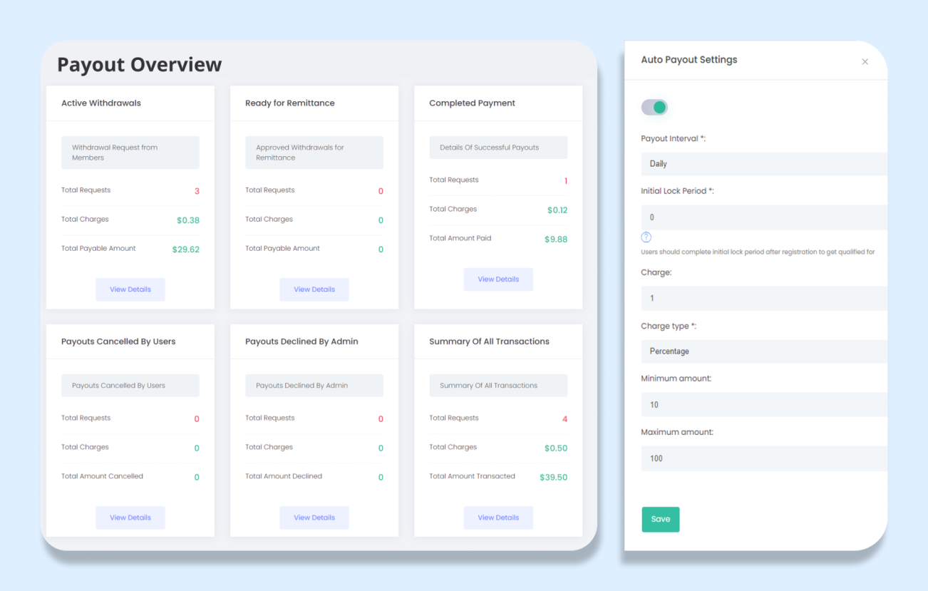 Auto payout setting and payout overview