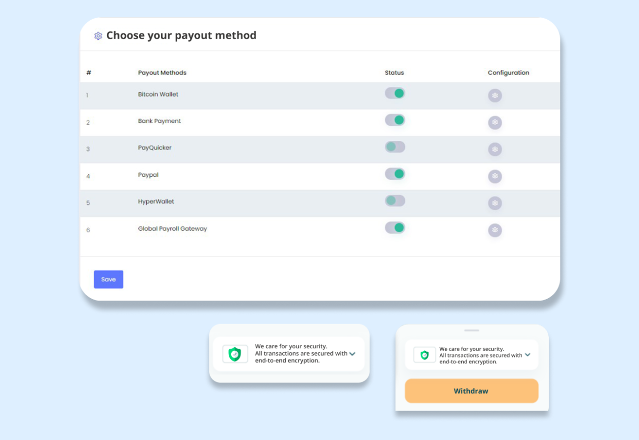 Choose secure payout method